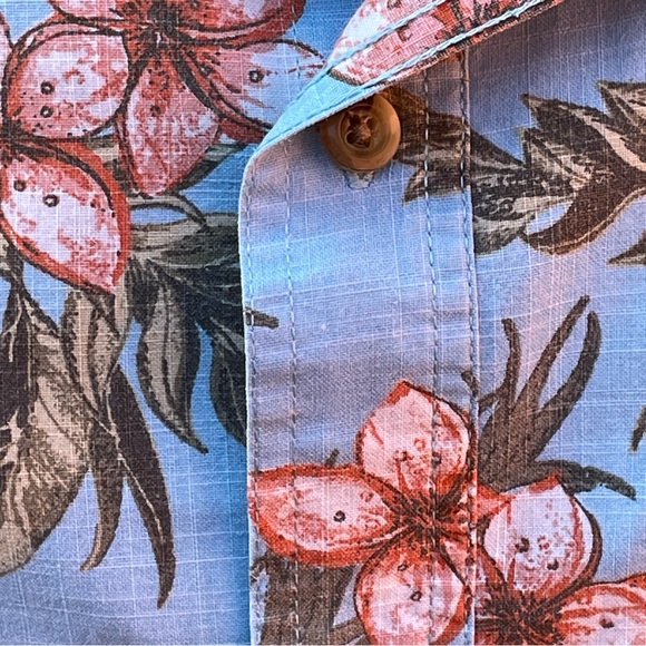 Croft & Barrow Mens Blue Hawaiian HibiscusFloral Button Shirt Short Sleeve Large - Picture 4 of 9